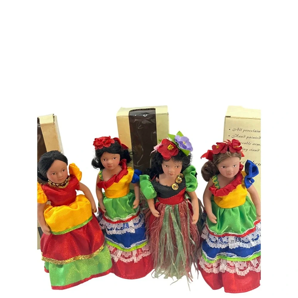 Set of 4 Porcelain Dolls Traditional Folk Costumes Collectible Display